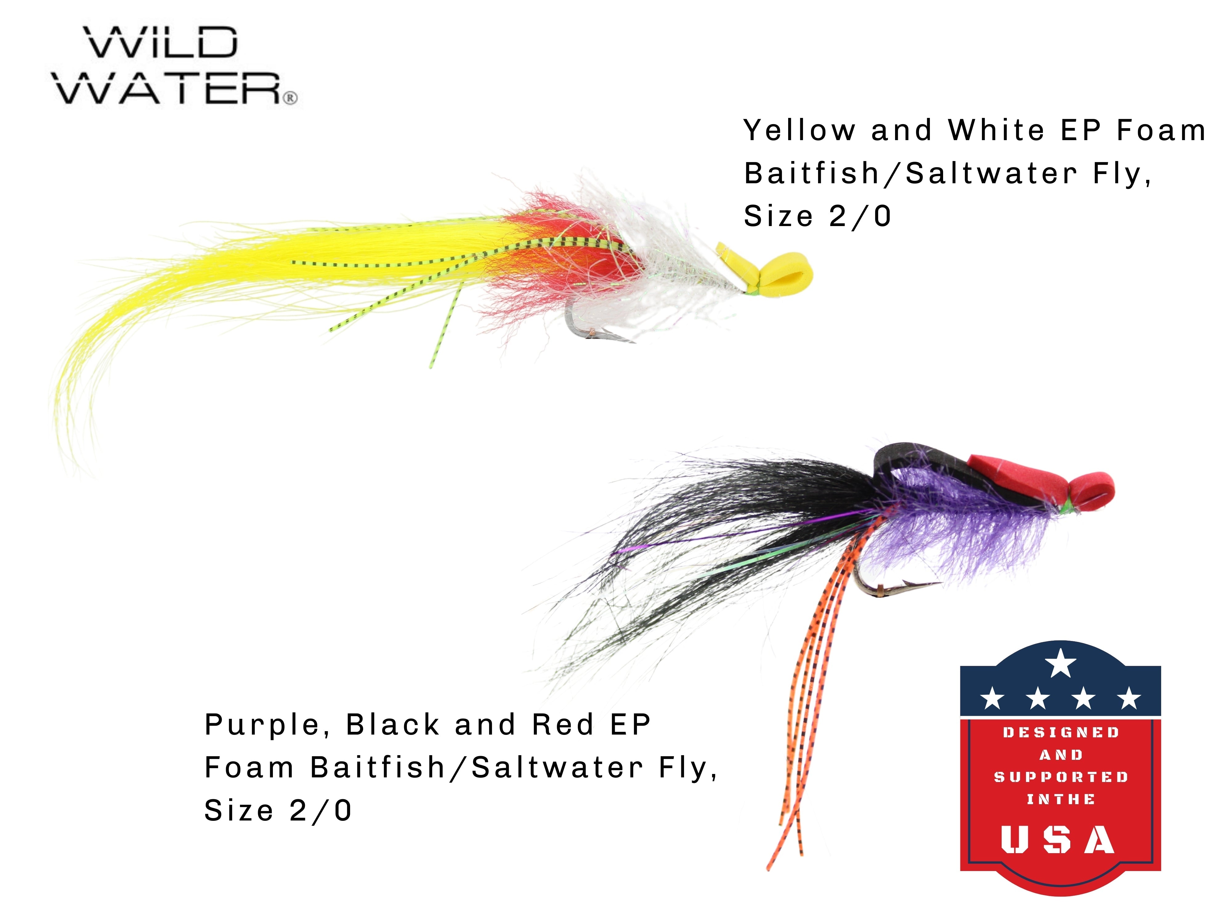 Wild Water EP Top Water Baitfish Assortment, 12 Flies with Wild Water's 6 Section Fly Box