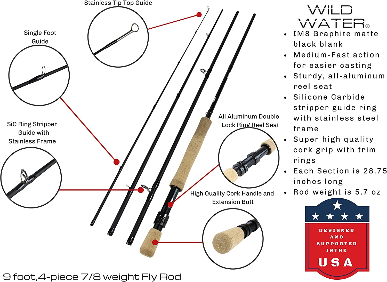 Wild Water Fly Fishing Kit, 9' 7/8 Weight Rod and CNC Reel Package