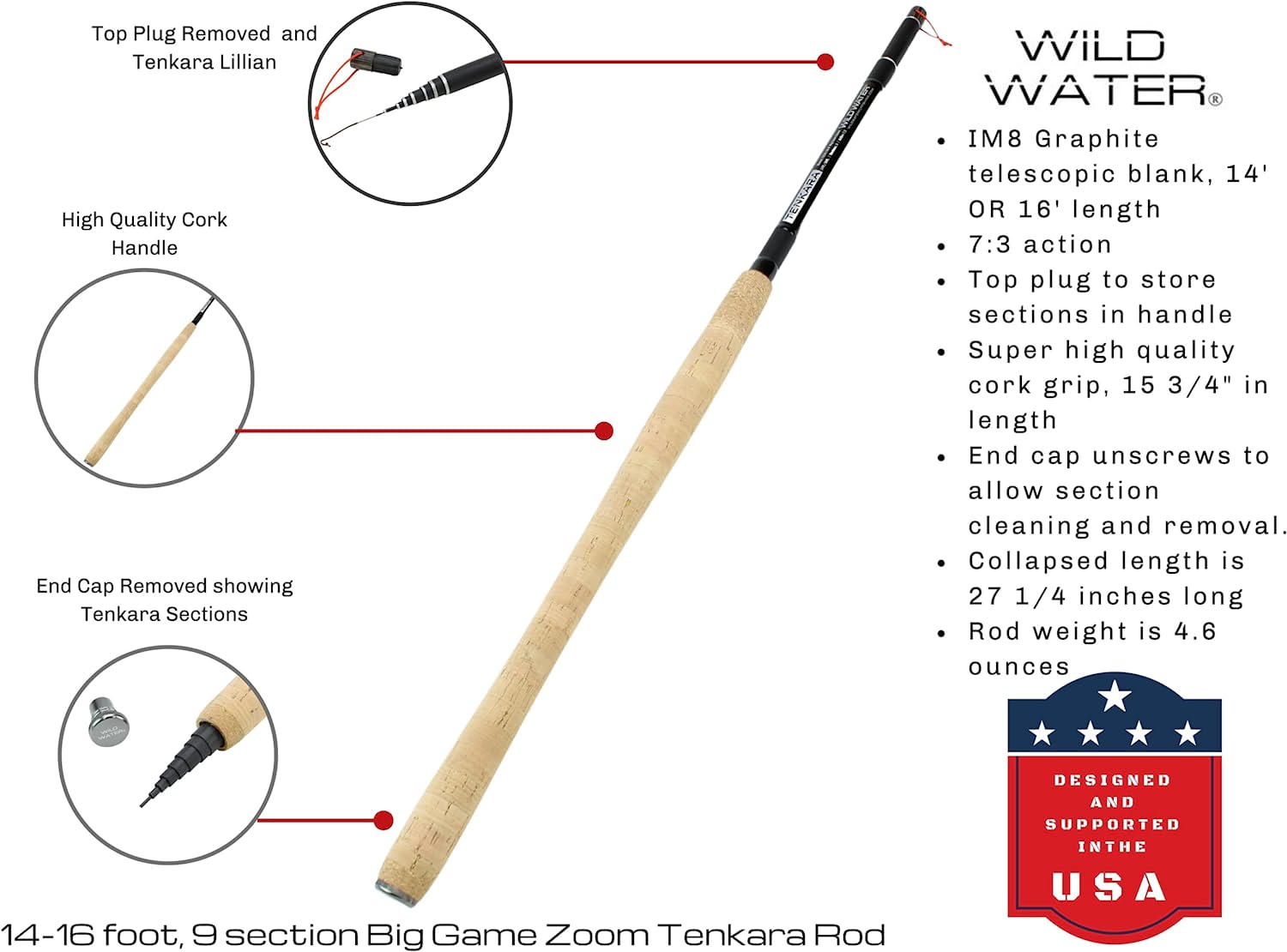 Wild Water Tenkara Zoom Fly Fishing Kit 14-16 ft Big Game Rod