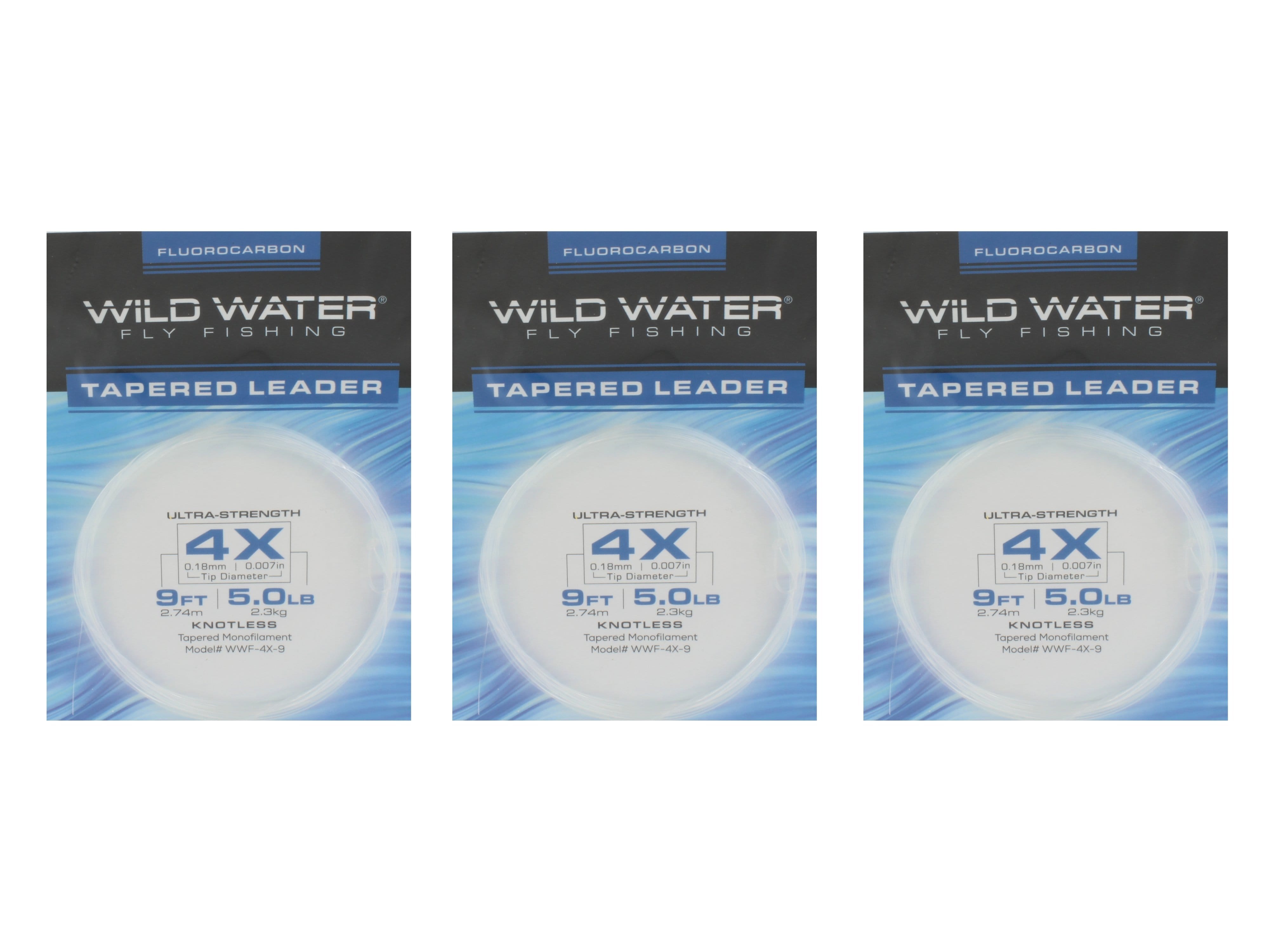 Wild Water Fly Fishing Fluorocarbon Leader 4X, 9', 3 Pack