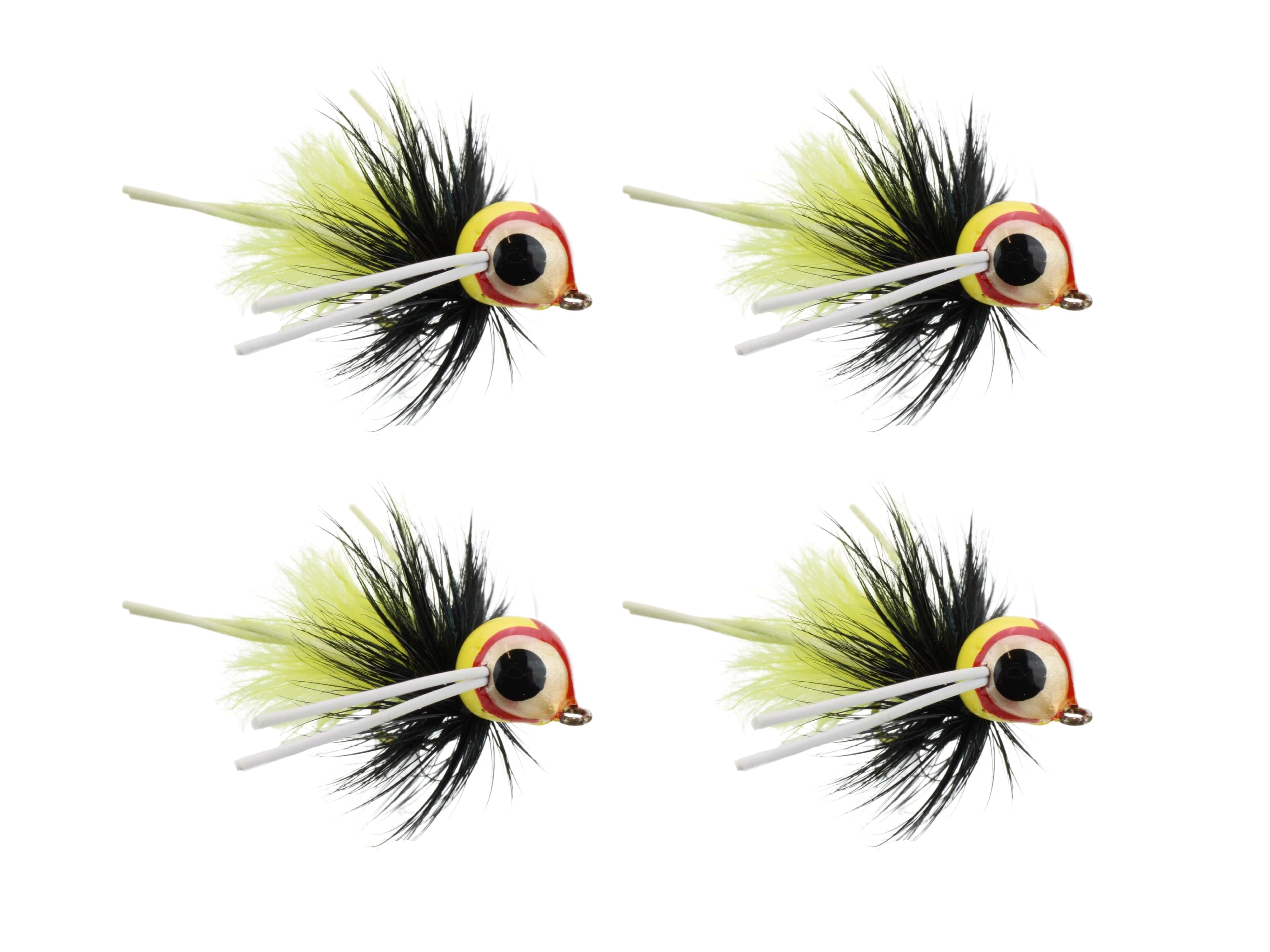 Wild Water Fly Fishing Yellow and Black Spherical Body Popper, Size 10, Qty. 4