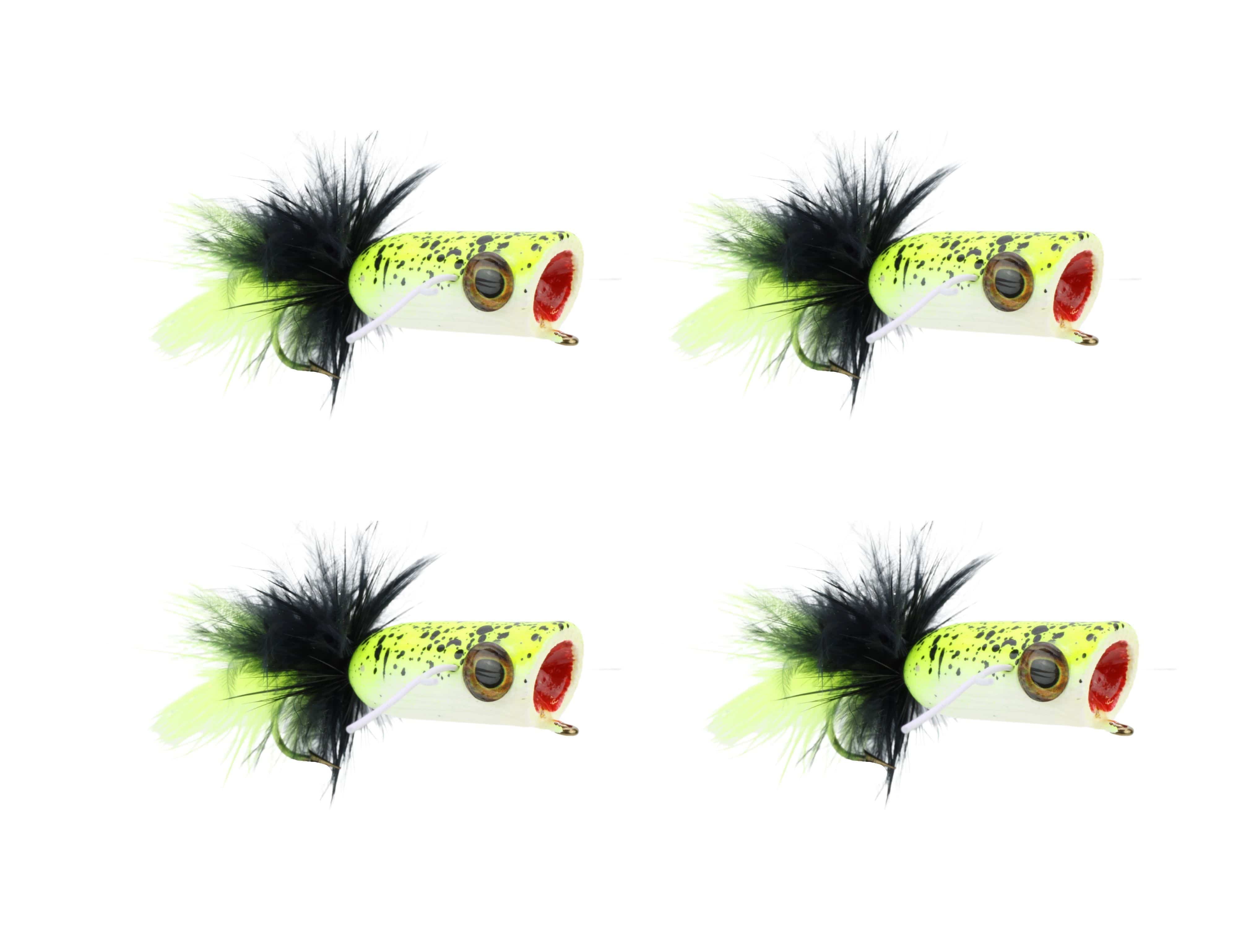 Wild Water Fly Fishing Chartreuse Tiger Mini Bass Popper, Size1/0, Qty. 4