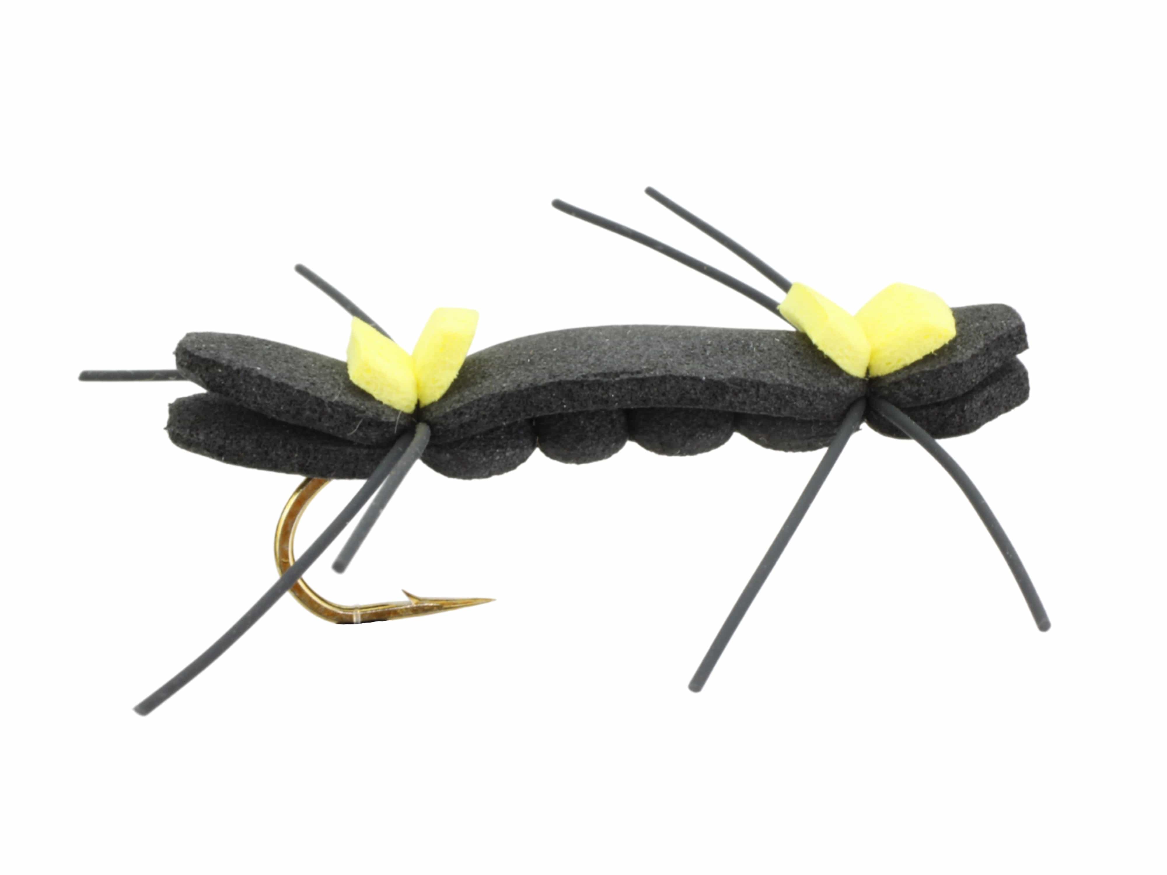 Wild Water Fly Fishing Chernobyl Ant, Black and Yellow, Size 6, Qty. 6