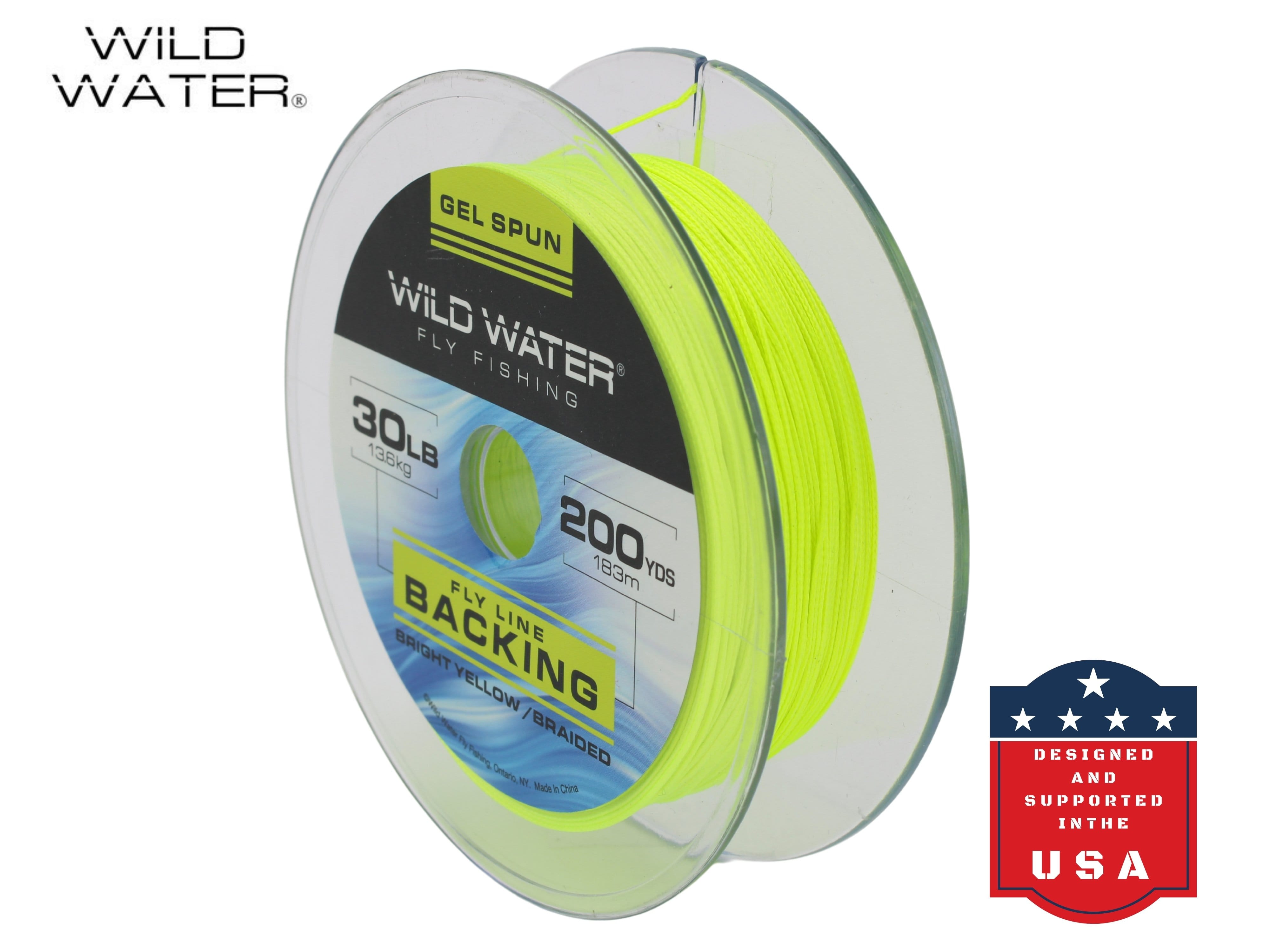 Wild Water Fly Fishing Braided Gel Spun Backing Spool, 30# 200 yards, Bright Yellow