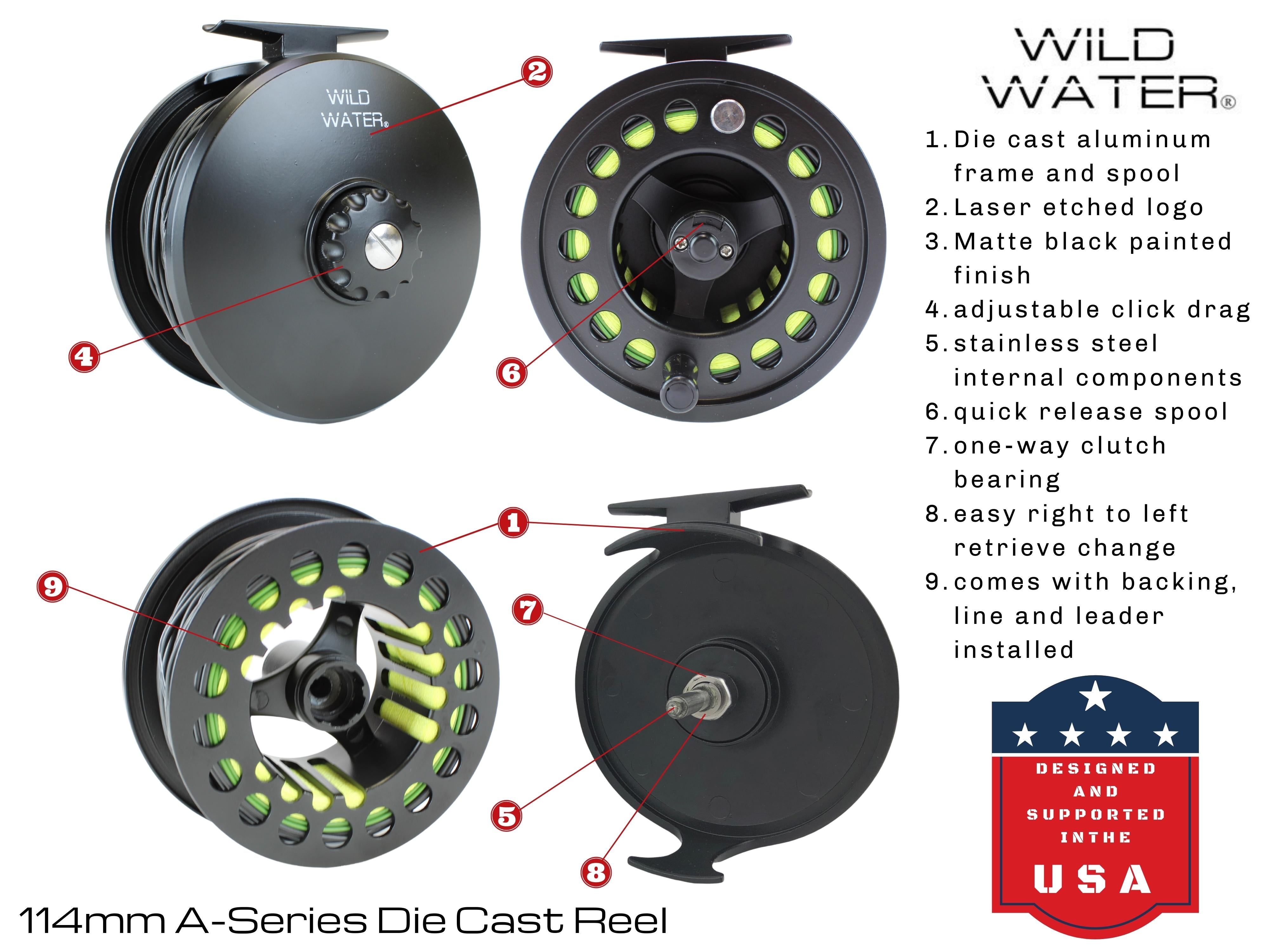 Wild Water Die Cast 114mm Fly Reel, 12 Weight Line