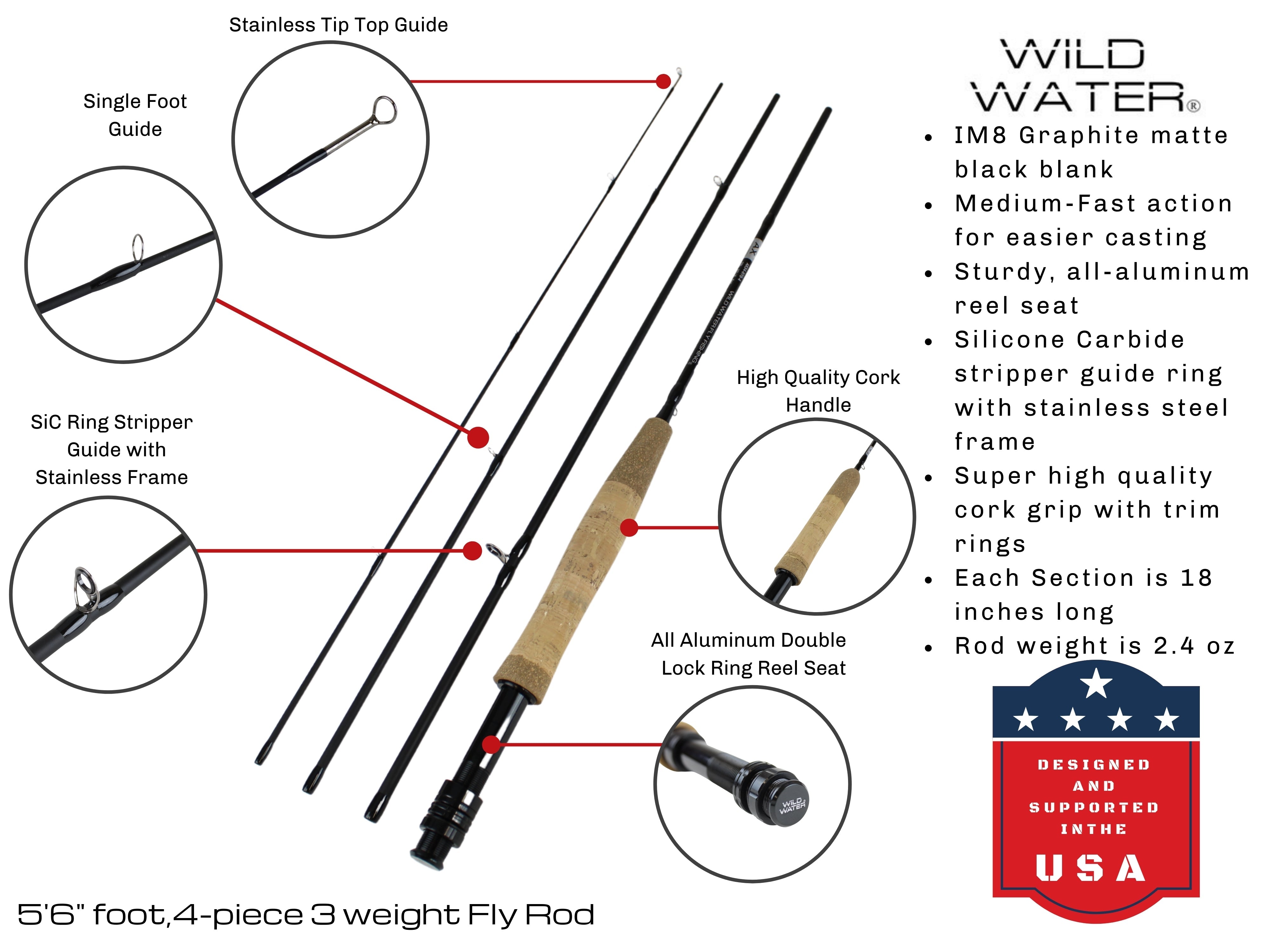 Wild Water Standard Fly Fishing Kit, 5 ft 6 in 3 wt Rod