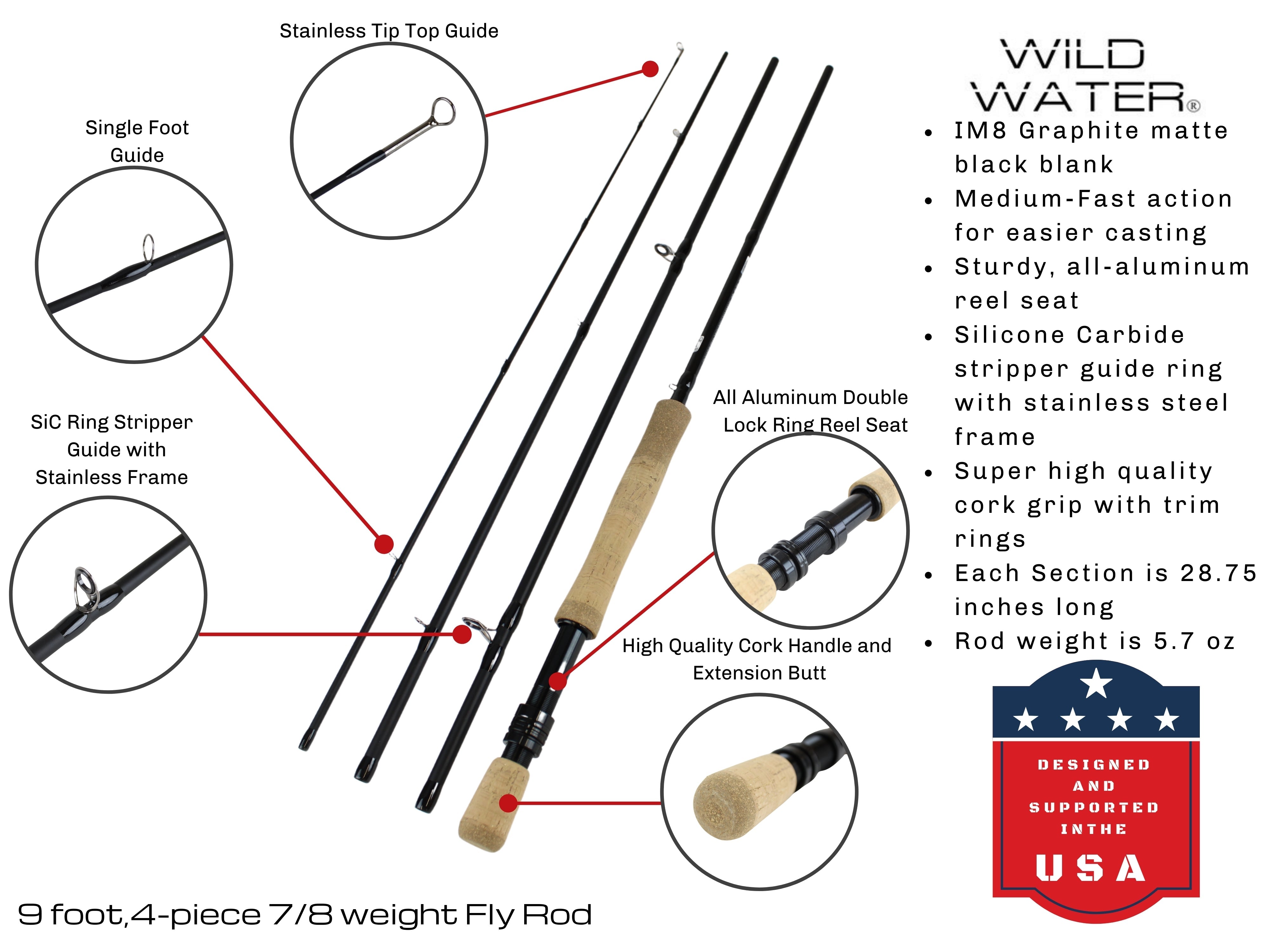 Wild Water Fly Fishing Kit, 9' 7/8 Weight Rod and Reel Package