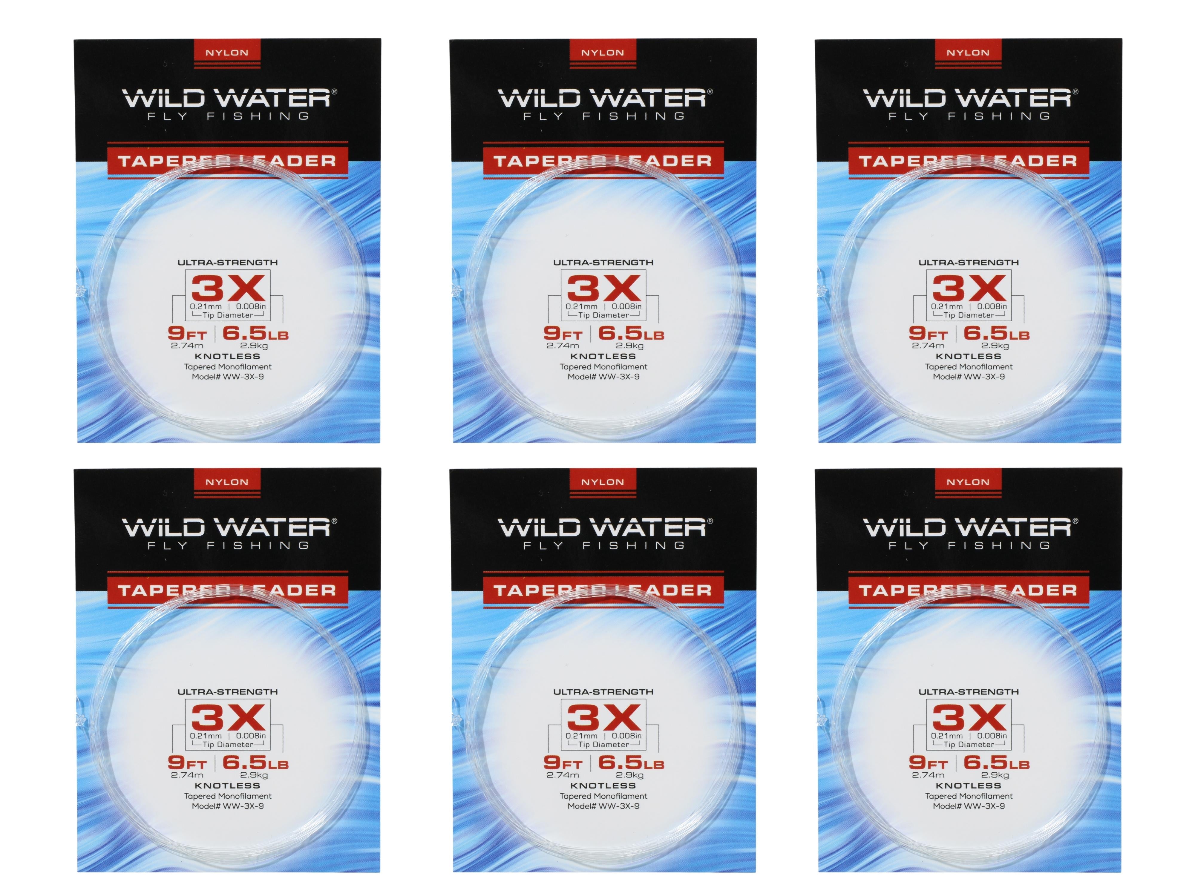 Wild Water Fly Fishing 9' Tapered Monofilament Leader 3X, 6 Pack