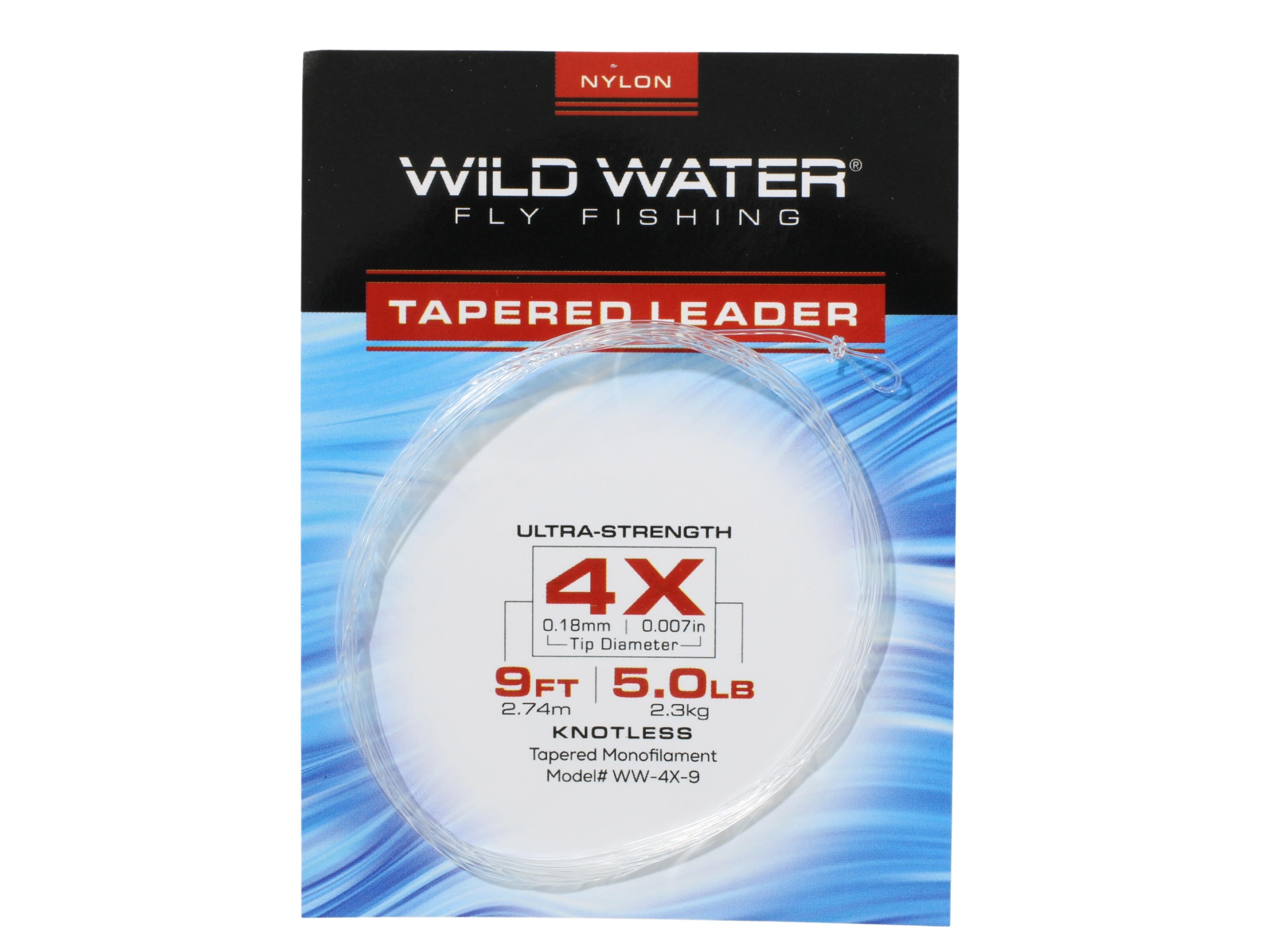 Wild Water Fly Fishing 9' Tapered Monofilament Leader 4X, 6 Pack