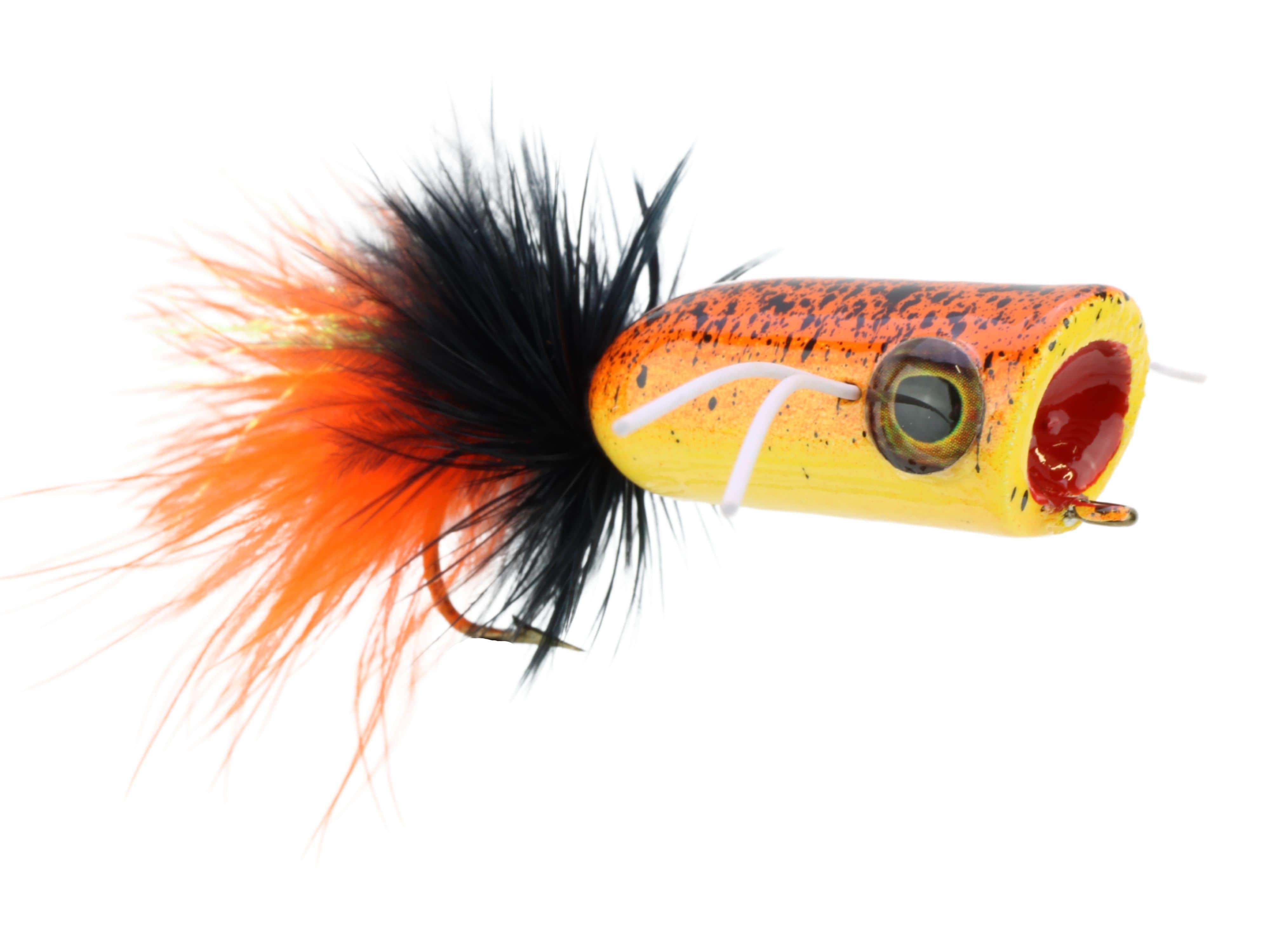 Wild Water Fly Fishing Orange Tiger Mini Bass Popper, Size1/0, Qty. 4