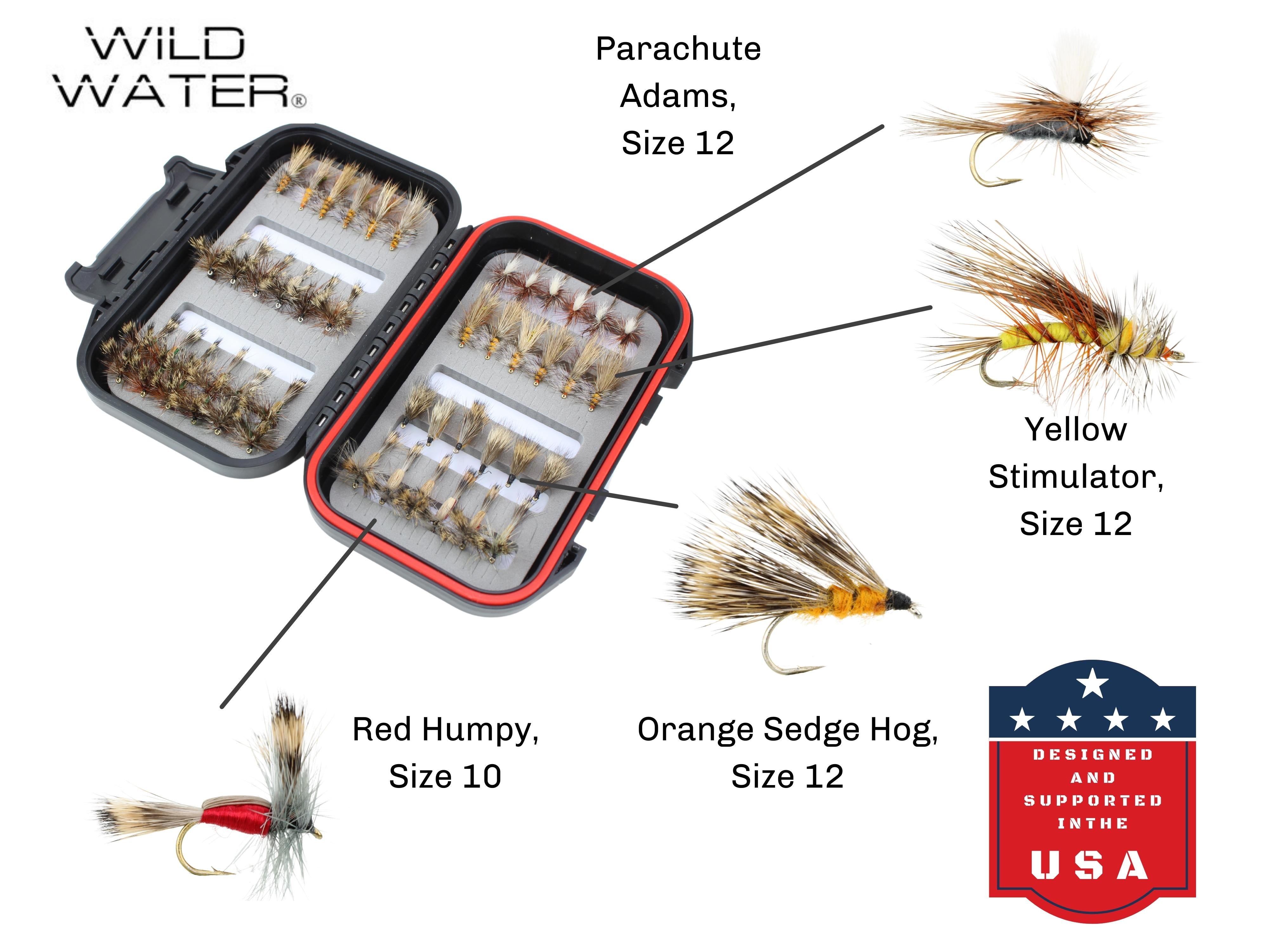 Wild Water Attractor/Trout Stimulator Fly Assortment, 42 Flies with Small Fly Box