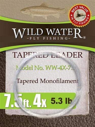 Wild Water Fly Fishing 7 1/2' Tapered Monofilament Leader 4X, 6 Pack