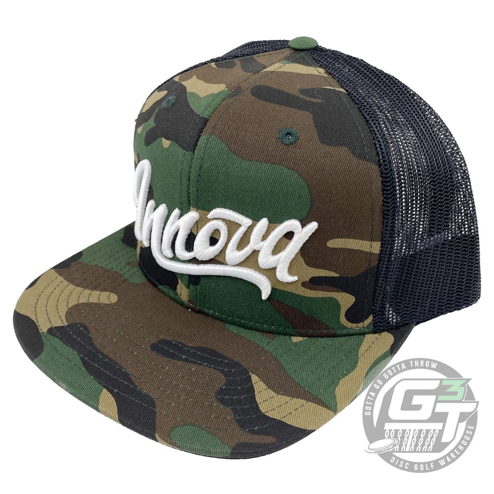 Innova Apparel Camo / Black w/ White Embroidery Innova Flow Mesh Adjustable Flatbill Disc Golf Hat